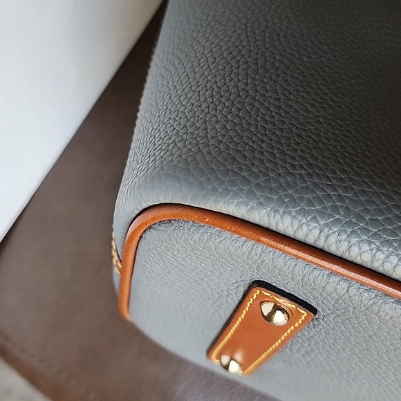 DOONEY & BOURKE Grey Pebbled Leather Two Handle Tote Bag with Tan Leather Trim - Picture 11 of 16